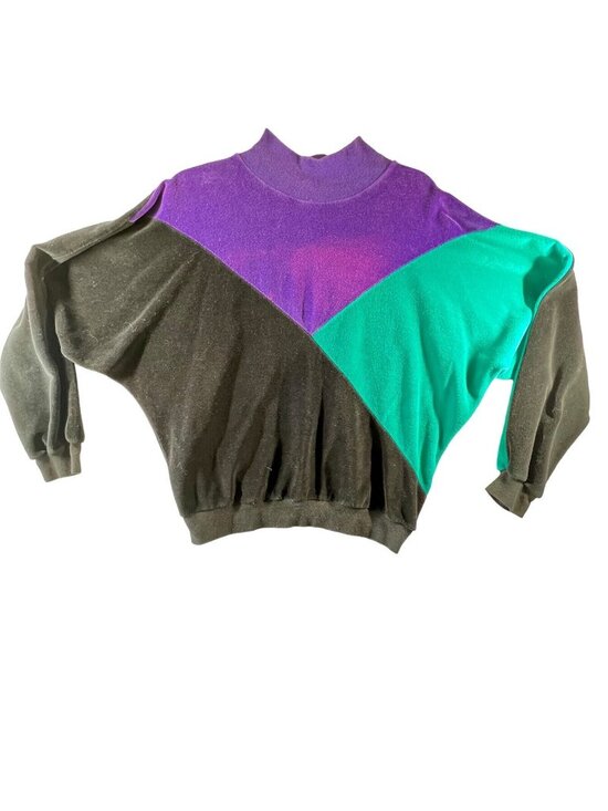 SK Sport Tops - Vtg Y2K Velour Colorblock Top Track Suit Lg Purple Green Sweatshirt USA